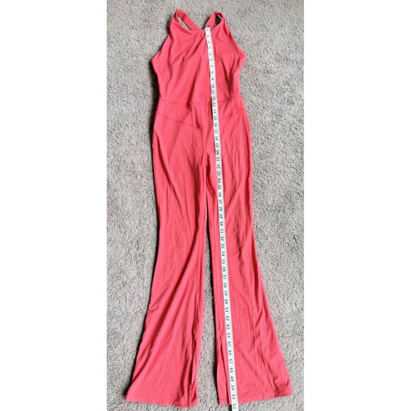 Joy Lab Pants - Women's Coral Red Active Jumpsuit Open Crisscross Back Flare Legs Side Slits